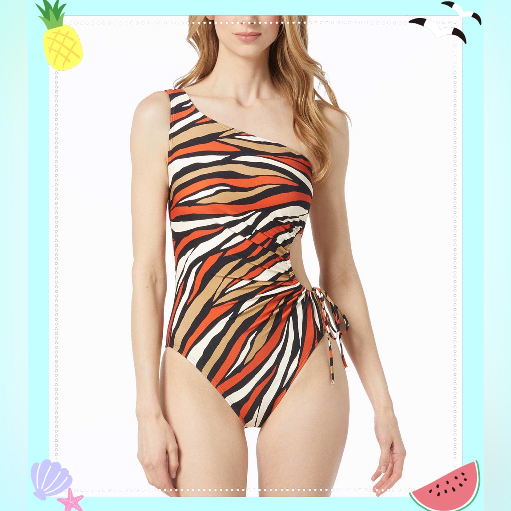 Michael Michael Kors One-Shoulder Cutout One-Piece Swimsuit Sz 6 Tropical Beach